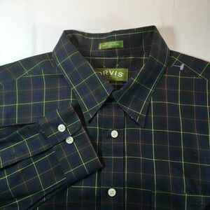 Orvis Men's Green Plaid Button Up Long Sleeve Collared Shirt Classic Fit XXL